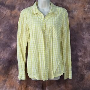 Merona Shirt Button Down Gingham Yellow White Long Sleeve XL